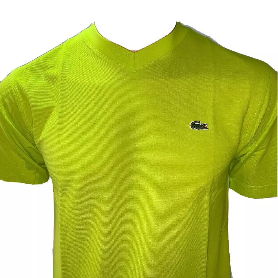 Lacoste Sport Mens T Shirt XS Fr 2 Yellow V Neck Waffle Knit Textured Cotton