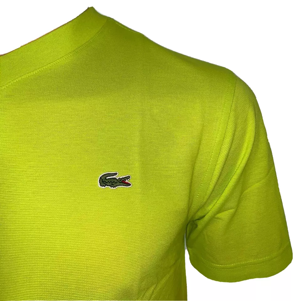 Lacoste Sport Mens T Shirt XS Fr 2 Yellow V Neck Waffle Knit Textured Cotton