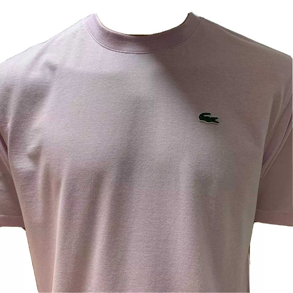 Lacoste Sport Mens T Shirt Large Fr 6 Pink Crew Neck Waffle Knit Textured Cotton