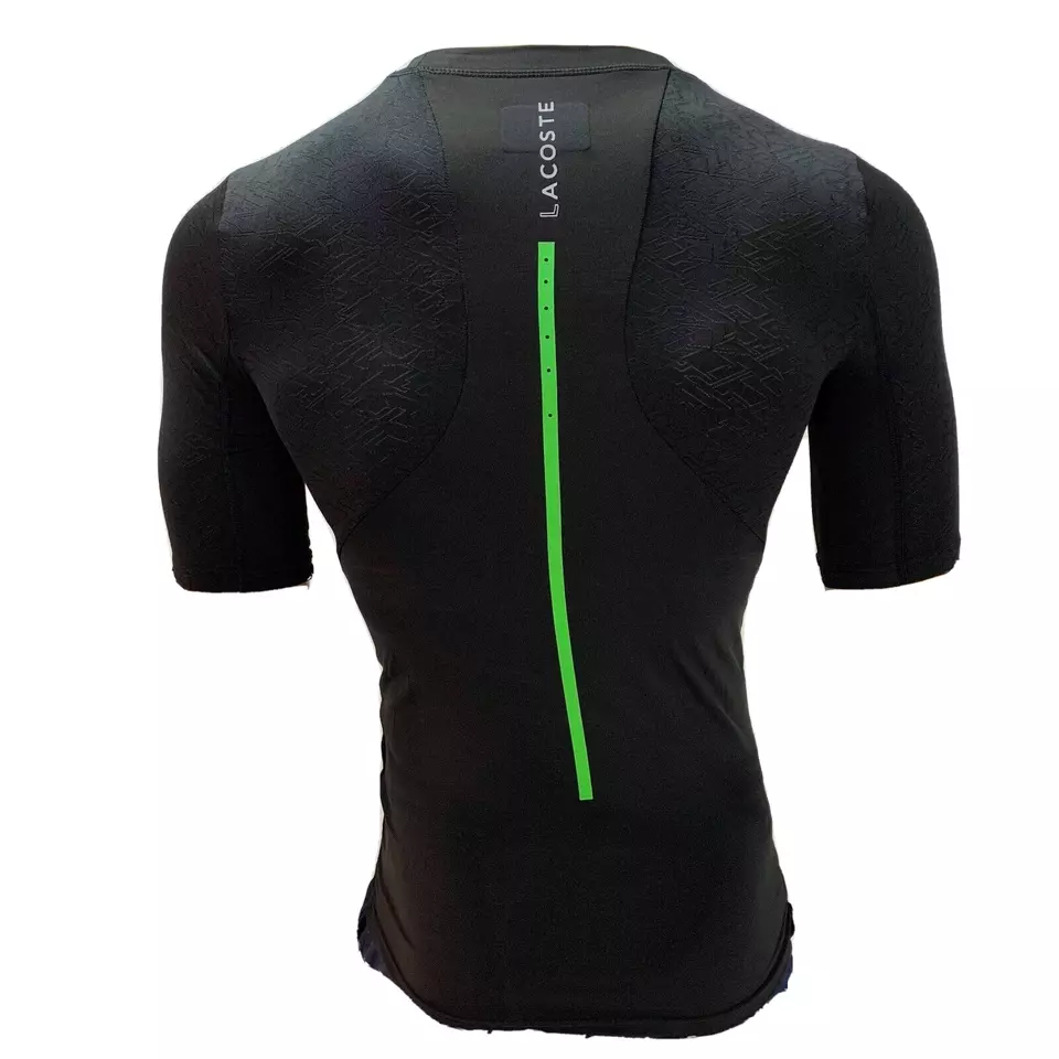 Lacoste Mens T Shirt Small Fr 3 Black Green Sport Compression Breathable TH2079