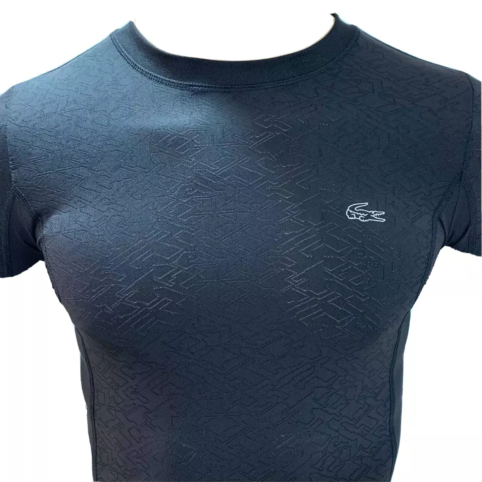 Lacoste Mens T Shirt Small Fr 3 Black Green Sport Compression Breathable TH2079