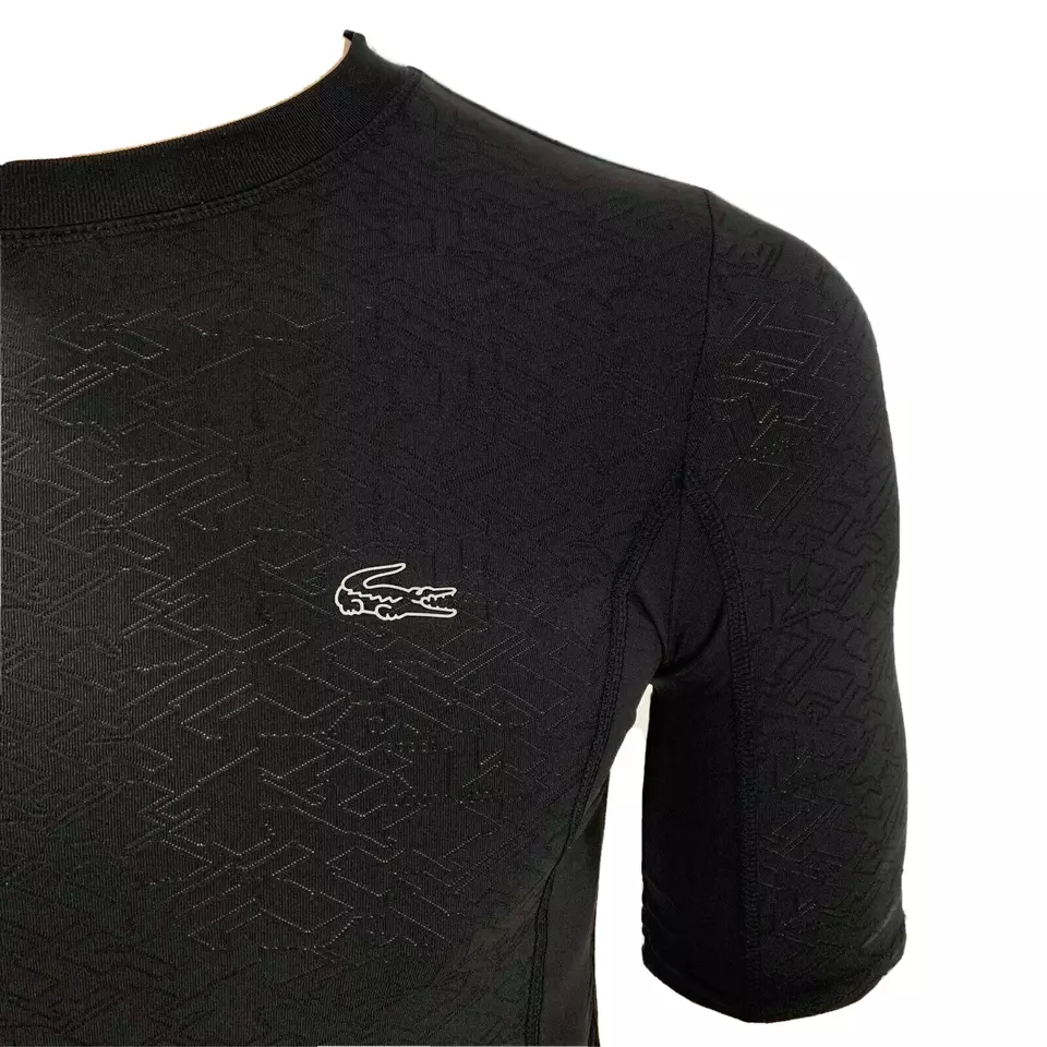 Lacoste Mens T Shirt Small Fr 3 Black Green Sport Compression Breathable TH2079