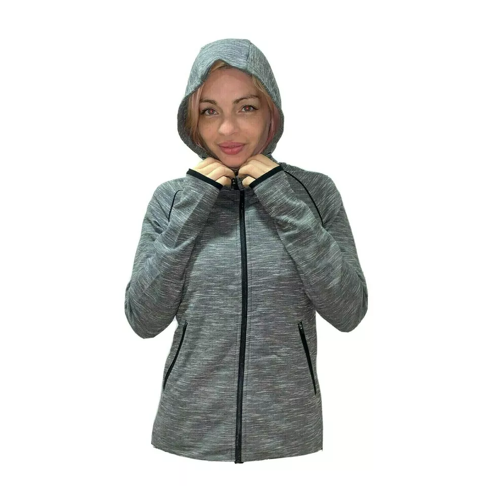 Lacoste Women Sweatshirt Grey Hooded Full Zip Piped Sport Tennis XS 34 S 36 M 38