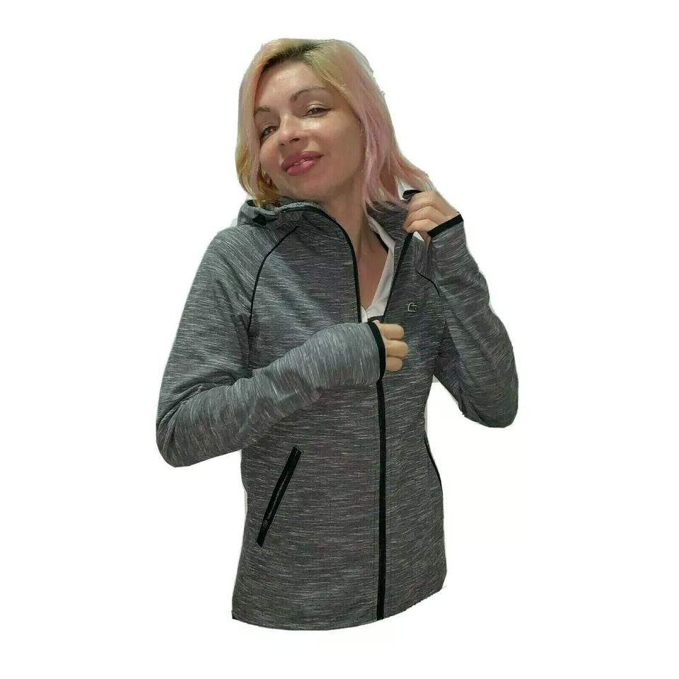 Lacoste Women Sweatshirt Grey Hooded Full Zip Piped Sport Tennis XS 34 S 36 M 38