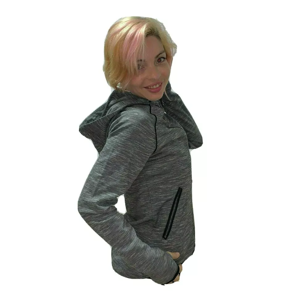 Lacoste Women Sweatshirt Grey Hooded Full Zip Piped Sport Tennis XS 34 S 36 M 38