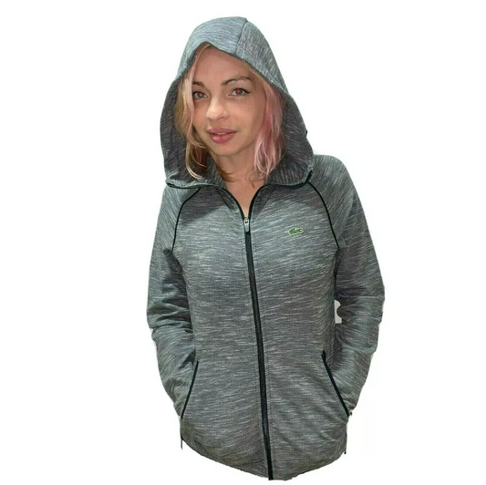 Lacoste Women Sweatshirt Grey Hooded Full Zip Piped Sport Tennis XS 34 S 36 M 38