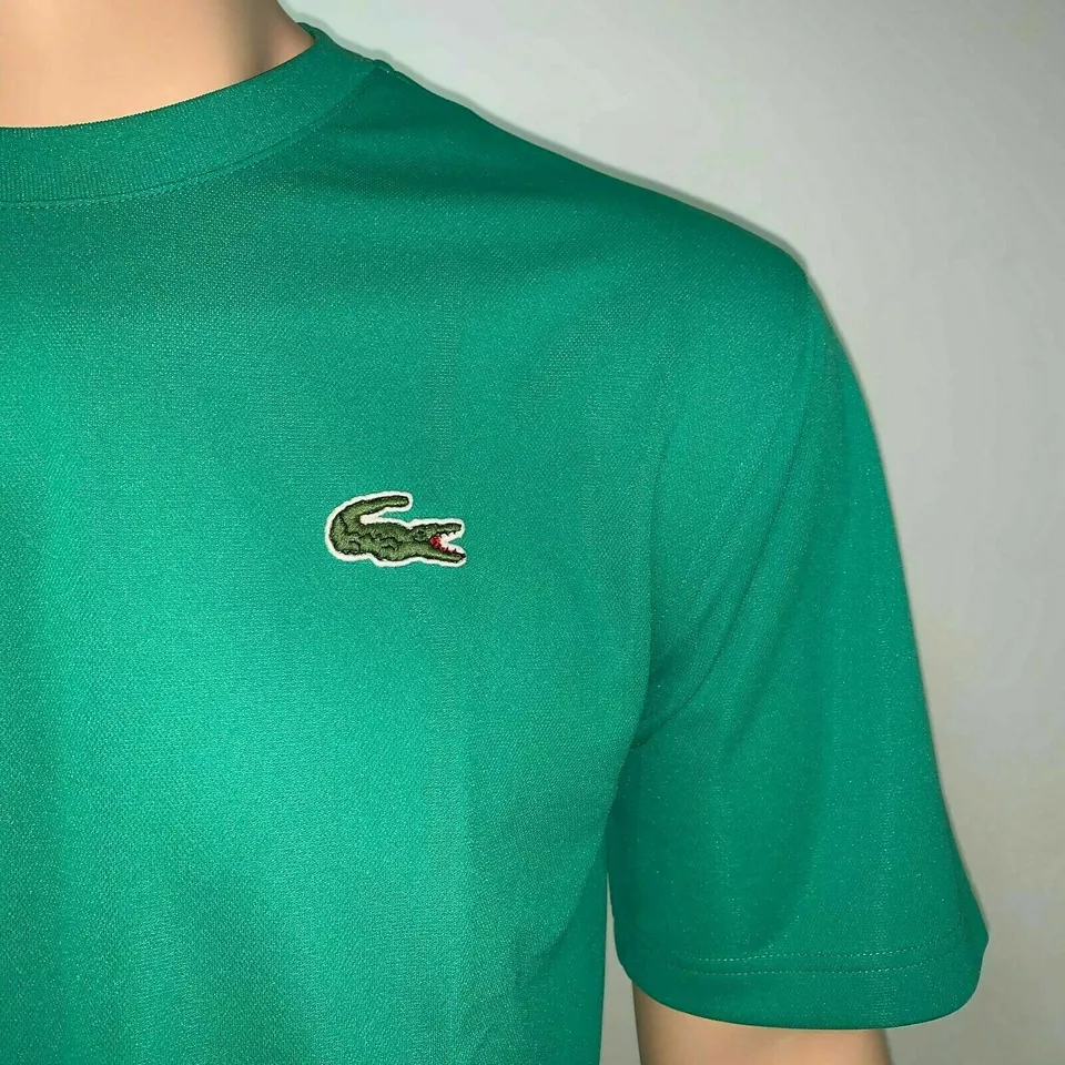 Lacoste Mens T Shirt Medium Fr4 Green Sport Tennis Breathable Big Crocodile Logo