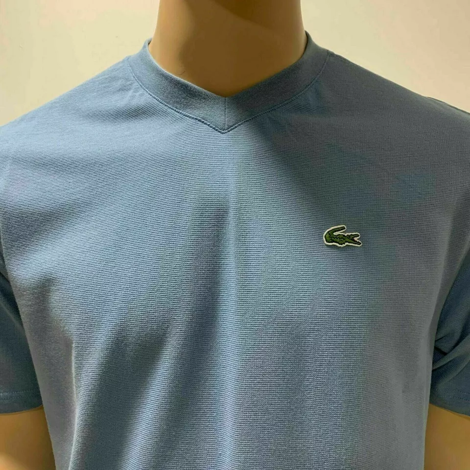 Lacoste Sport Mens T Shirt Medium Fr 4 Blue V Neck Waffle Knit Textured Cotton