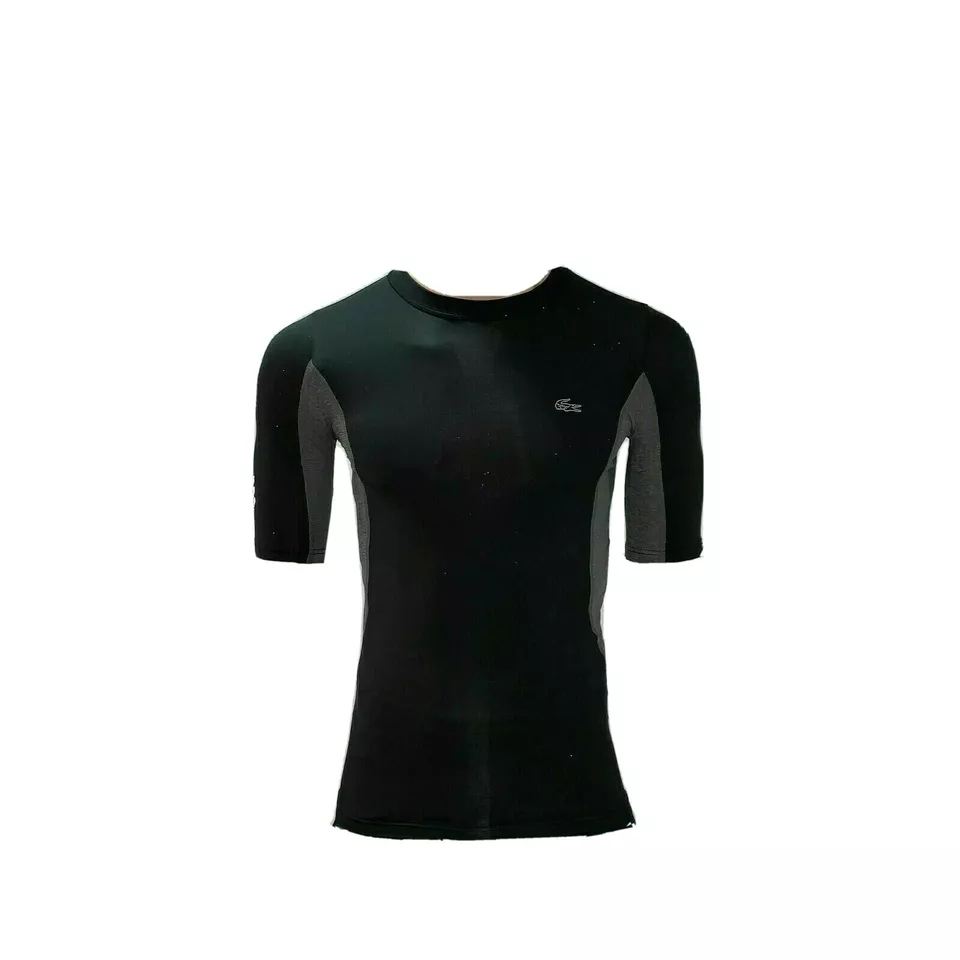 Lacoste Mens T Shirt Small Fr 3 Black Grey Silver Compression Sport Tennis TH8898