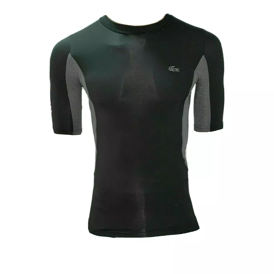 Lacoste Mens T Shirt Small Fr 3 Black Grey Silver Compression Sport Tennis TH8898