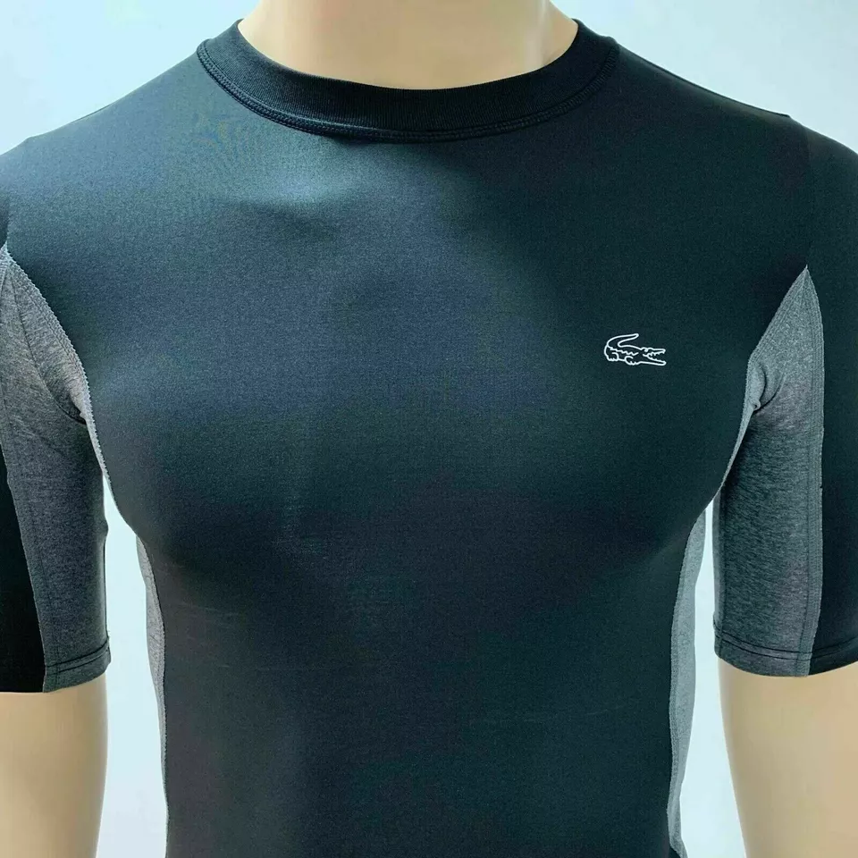 Lacoste Mens T Shirt Small Fr 3 Black Grey Silver Compression Sport Tennis TH8898