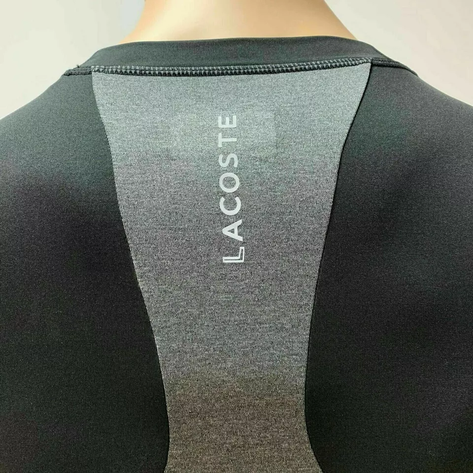 Lacoste Mens T Shirt Small Fr 3 Black Grey Silver Compression Sport Tennis TH8898