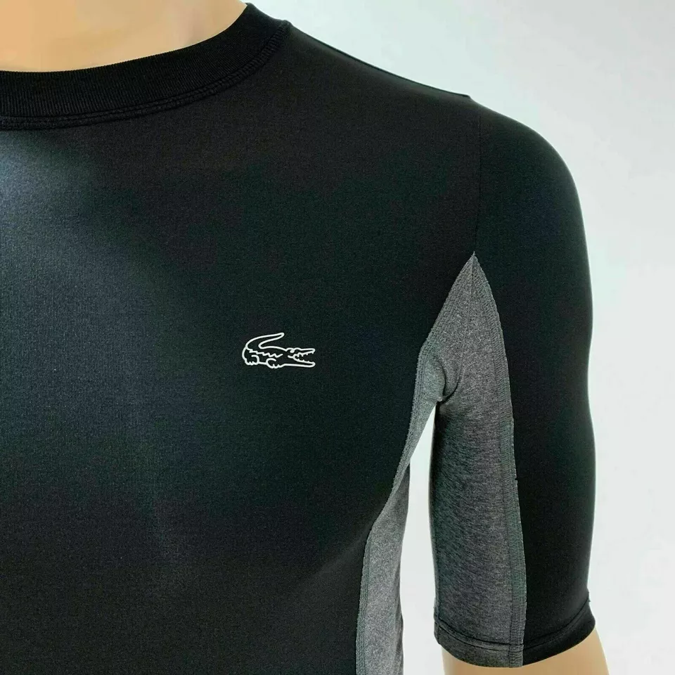 Lacoste Mens T Shirt Small Fr 3 Black Grey Silver Compression Sport Tennis TH8898