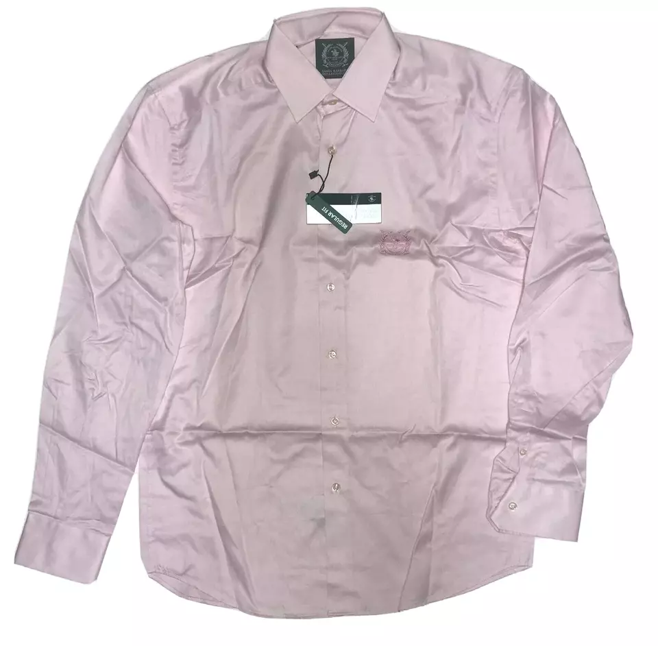 Santa Barbara Mens Custom Fit Shirt S XL Pink Button Down Cotton Long Sleeve