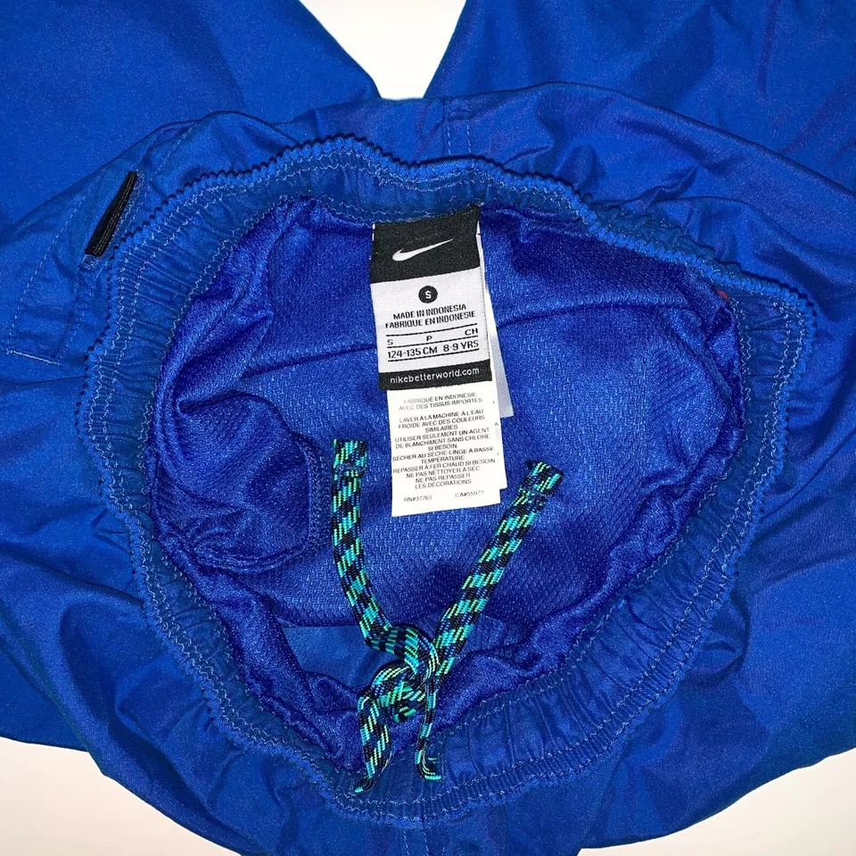 Nike Kids Boys Swimming Trunks Small Blue Pocket Waistband Drawstring 8 9 Yrs