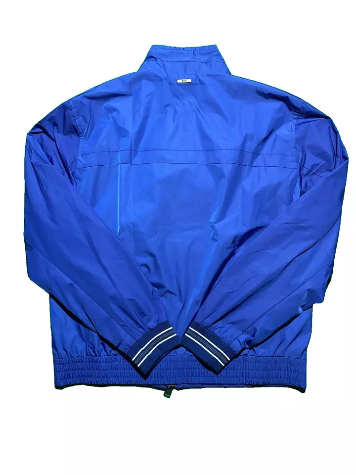 Hugo Boss Mens Jacket Windbraker Medium Blue Lightweight Full Zip Pockets