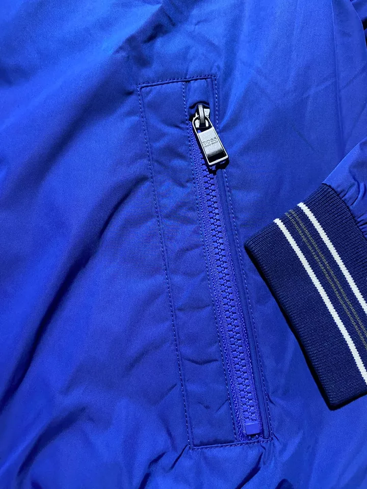 Hugo Boss Mens Jacket Windbraker Medium Blue Lightweight Full Zip Pockets