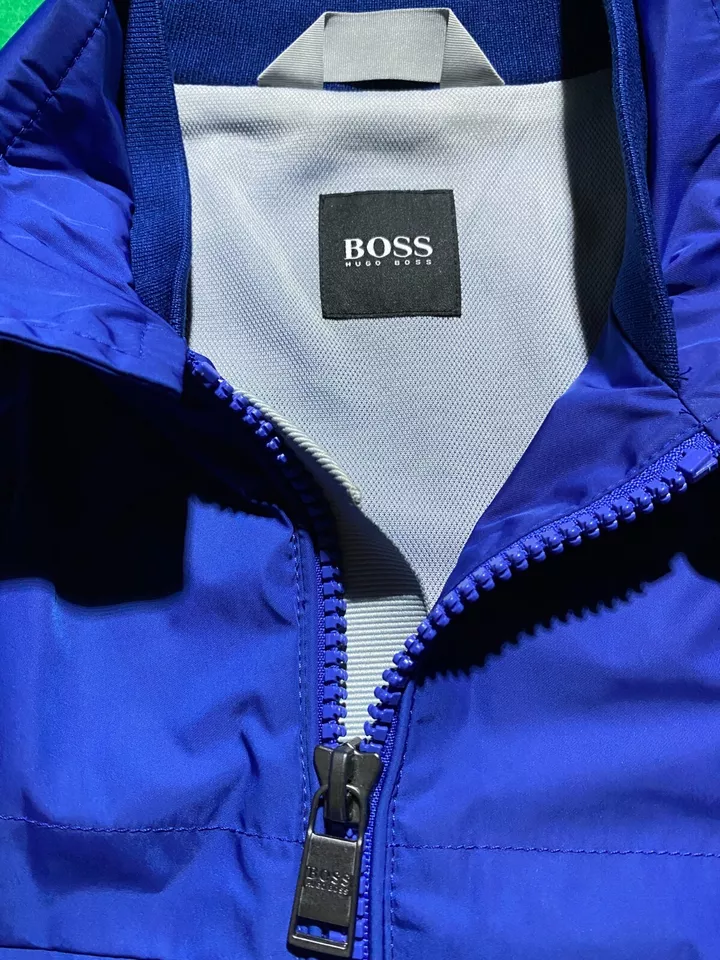 Hugo Boss Mens Jacket Windbraker Medium Blue Lightweight Full Zip Pockets