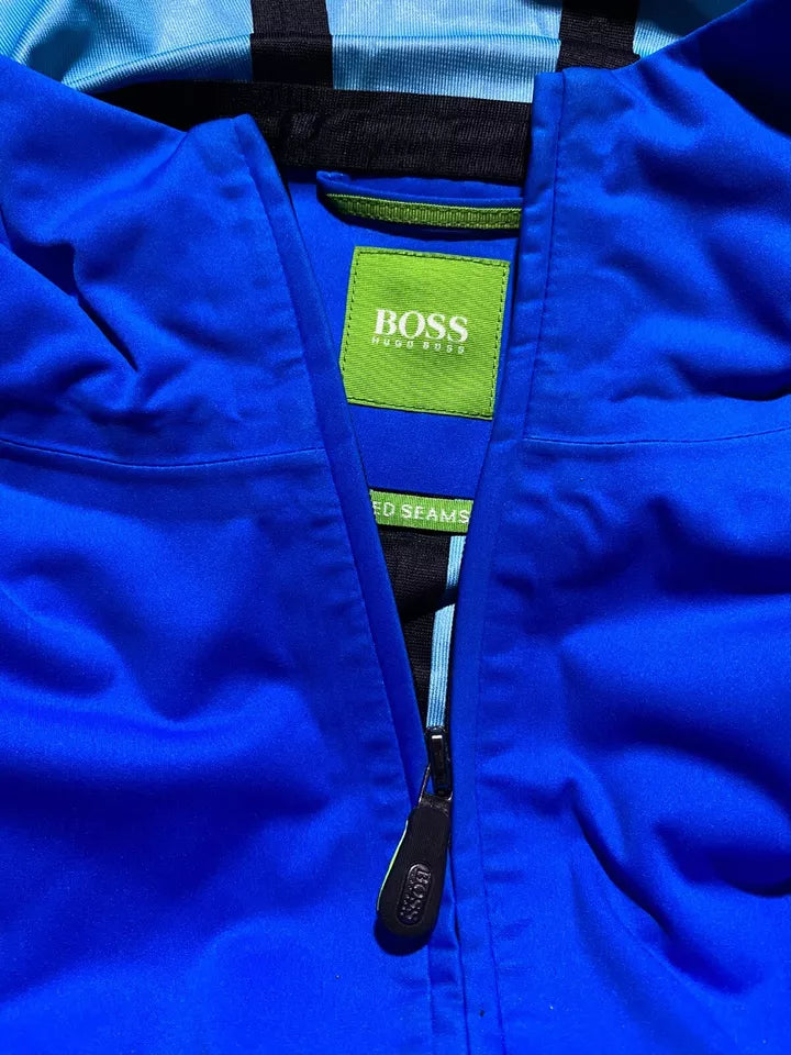 Hugo Boss Mens Windbreaker Jacket XL Blue Hooded Lightweight Water resistant