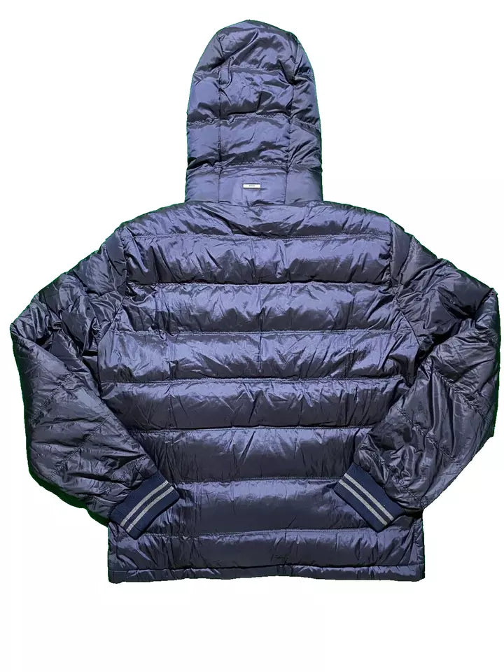 Hugo Boss Mens Bomber Down Jacket Small Blue Zip Pockets Hooded Padded 46