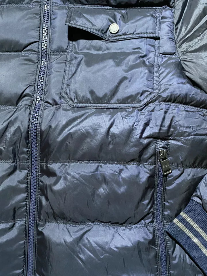 Hugo Boss Mens Bomber Down Jacket Small Blue Zip Pockets Hooded Padded 46
