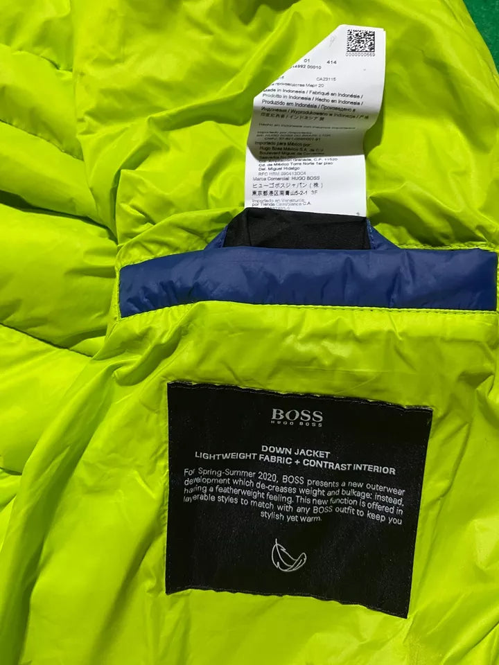 Hugo Boss Mens Olido Slim Fit Down Jacket XXL Blue Yellow Water Repellent Fleece