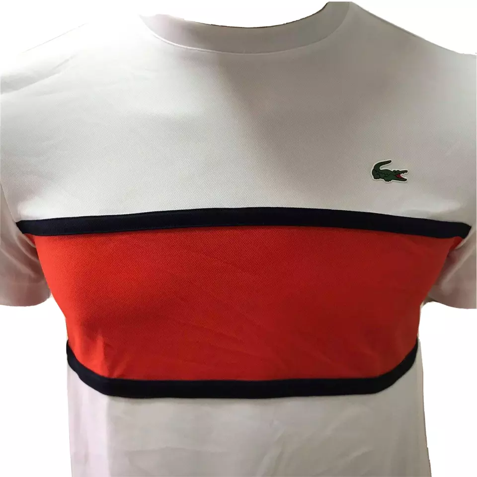 Lacoste Mens T Shirt XS Short Sleeve Colorblock Ultra Dry White Orange TH2097