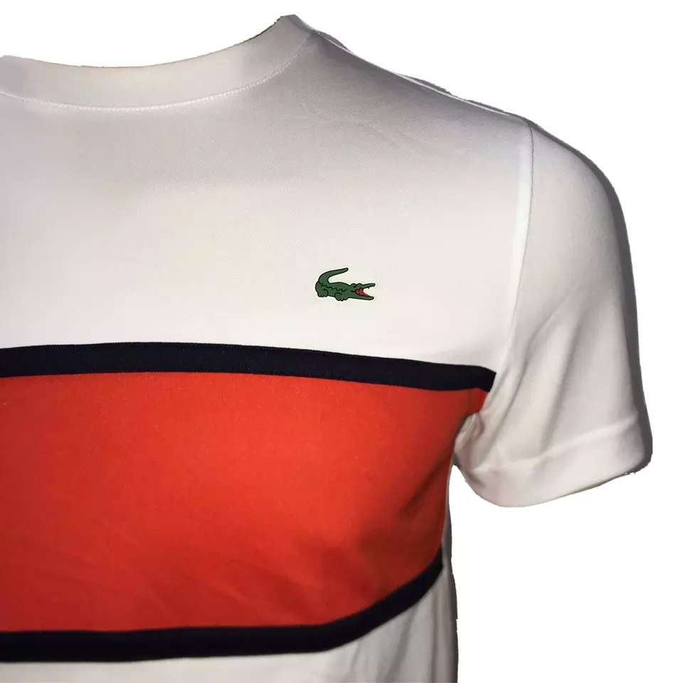 Lacoste Mens T Shirt XS Short Sleeve Colorblock Ultra Dry White Orange TH2097