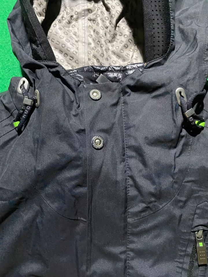 Hugo Boss Mens Bomber Down XL Jacket Navy Blue Padded Yellow Water Resistant
